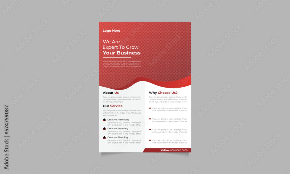Sticker elegant and creative multipurpose business flyer design with red effect in a4 size.