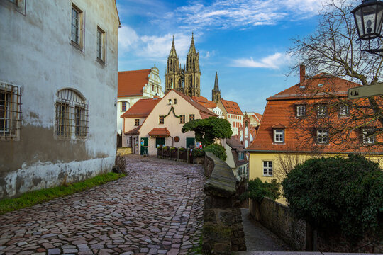 Meissen city. Saxony, Germany. Street of old medieval town.
