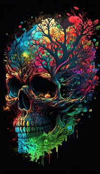 Unleash your creativity with the vivid and vibrant image of this psychedelic skull. A masterpiece of color and design, with intricate details that will inspire you to create something new.