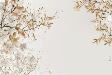 Spring Summer nature flower plants white gold with empty copy space for text background texture - Spring Summer Gold Wallpapers - Spring Summer gold backdrop created with Generative AI technology