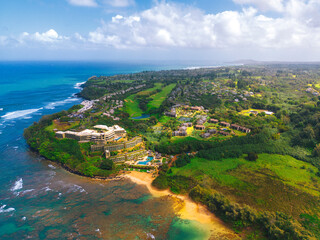 Aerial view of Princeville in Kauai Hawaii USA - 574760247