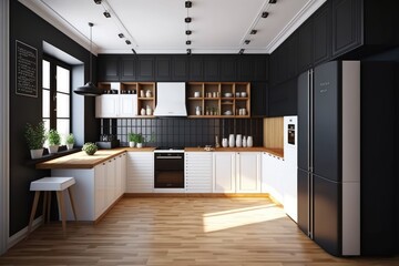 Scandinavian kitchen interior, Generative AI