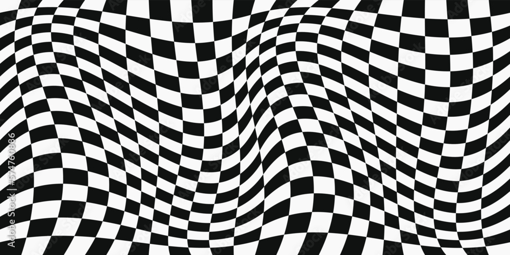 Poster vector black and white racing flag, checkered convex canvas. print for interior, surfaces, packaging
