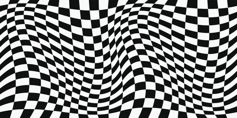 Vector black and white racing flag, checkered convex canvas. Print for interior, surfaces, packaging, design. Seamless pattern.