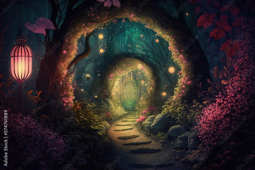 Poster exploration into an enchanted garden: illuminating a fantastical spring generative ai