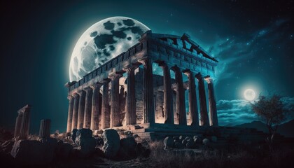 Parthenon Temple at Night: A Dark and Mysterious Place, AI Generative