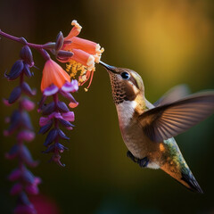 Hummingbird at a flower. Ai Generated