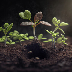 Plants sprouting out of the soil. Ai Generated