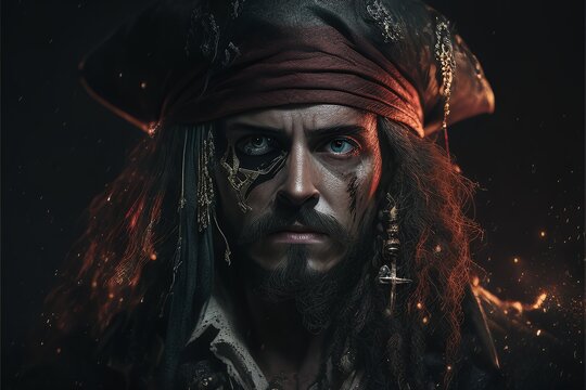 Very Detailed Portrait of Fictional Jack Sparrow Upset and Eager To Start his Battle in Fight for Lost Treasure Generated by AI