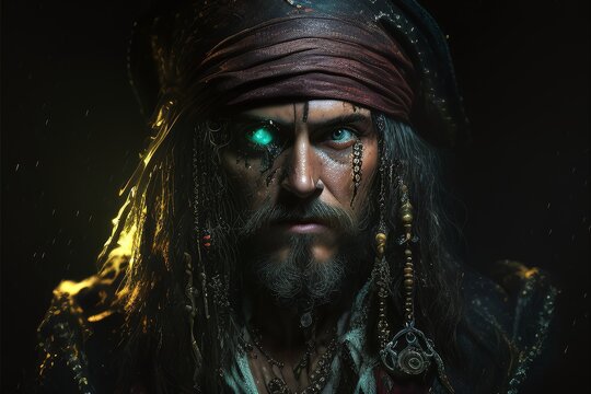 Very Detailed Portrait of Fictional Jack Sparrow Upset and Eager To Start his Battle in Fight for Lost Treasure Generated by AI