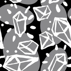 Abstract seamless pattern with gemstones decorative elements. Hand drawn background in boho style for textile print, fabric design, wallpaper and digital paper, wrapping.