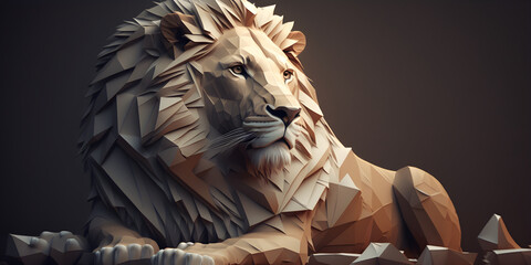Wonderful origami of the lion king. Amazing origami animals. Beautiful abstract surreal geometric animal concept, contemporary colors and mood social background. Created with Generative AI