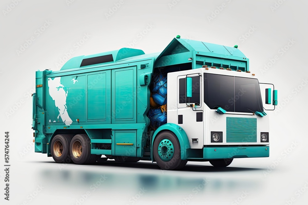 Poster white background with a single garbage truck. generative ai