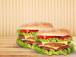 Tasty fast food burgers dish