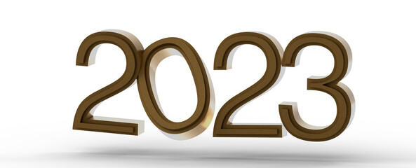 Year as Number - year 2023. 3D illustration numbers isolated white background