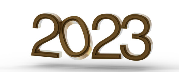 Year as Number - year 2023. 3D illustration numbers isolated white background
