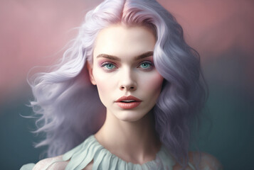 young attractive woman with blond hair in pastel colors, pastel style. Generative AI