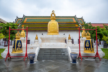 Wat Rakhang Kositaram buddhist temple at Bangkok, Thailand. White temple with pagoda, religion...