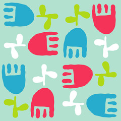 Tulips with leaves pattern for fabric print, background decoration, paper ornament, wallpaper. Floral, garden, botanical, theme. Romantic, elegant hand drawn illustration. Vintage retro style drawing.