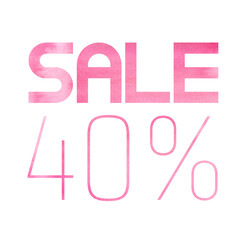 Forty percent sale. A pink watercolor banner. Viva Magenta color. Sale signboard. Seasonal sale. The perfect watercolor design for a sale shop and advertising banners.