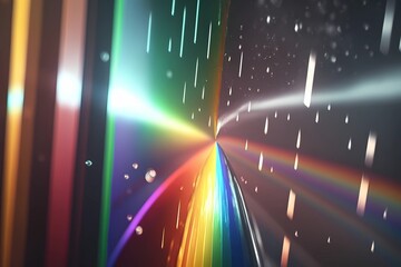 Prism mirror digital art reflection with full spectrum rainbow colors water drops. Crystal light reflect leak lights effect. Abstract glass background. Jewelry, cosmetic and luxury. Generative AI
