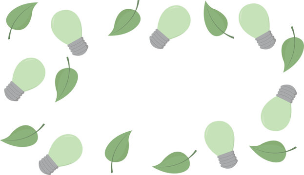 Green power concept. Lamp bulb and leaves. Vector template