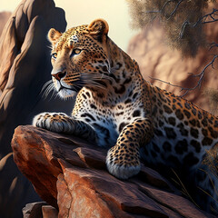 Fototapeta na wymiar The King of the Rock: Majestic Leopard Resting