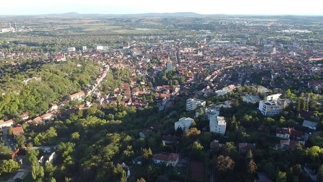 Drone footage above town