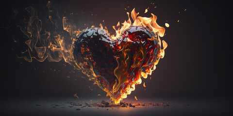 Fiery Heart made of flames and lava, Valentine's Day - Ai Generative illustration
