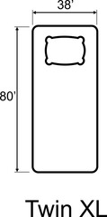 Bed Sizes Twin XL and Mattress Dimensions . Pictograms depict icons of bed sizes.