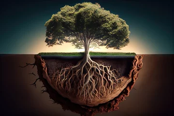 Foto op Canvas The underground world of the tree roots system is a complex network of mycorrhizae,, absorption system water GENERATIVE AI © nishihata