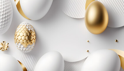 Clean white easter eggs with golden accents, background