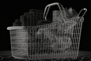 abstract grid illustration of a shopping basket, inflation or gross domestic product or purchase. Generative AI