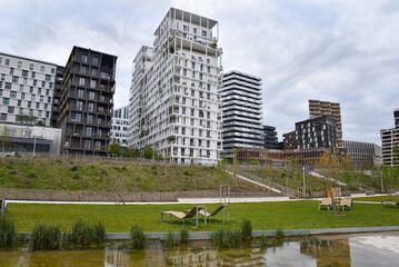 Modern, Futuristic Apartment Buildings at Martin Luther King Park in Paris, France