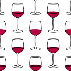 Vector seamless pattern with Wine glasses. Background for café, bar or restaurant menu design, wine tasting, wine card, web, banners
