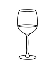 Vector illustration of wine glass isolated on white background. Icon, emblem, simple sketch for café, bar or restaurant menu design. Wine tasting, wine card