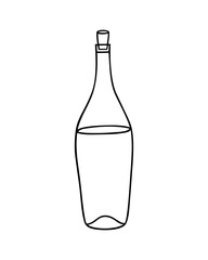Vector illustration of wine bottle isolated on white background. Icon, emblem, simple sketch for café, bar or restaurant menu design. Wine tasting, wine card