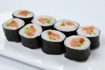 tasty sushi on the white background