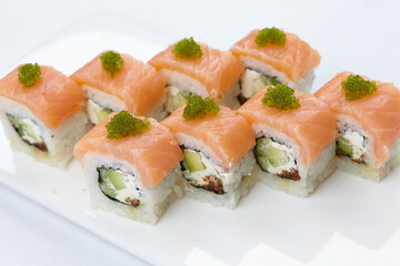 tasty sushi on the white background