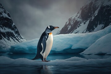 A Penguin standing in the Antarctica, generative AI