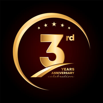 3 year anniversary celebration. Anniversary logo design with golden ring and text concept. Logo Vector Template Illustration