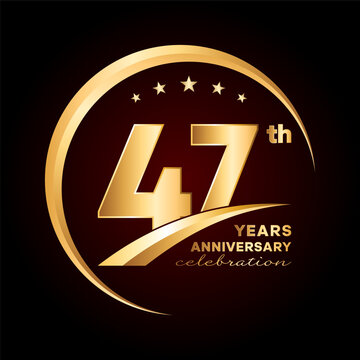 47 year anniversary celebration. Anniversary logo design with golden ring and text concept. Logo Vector Template Illustration