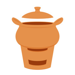 Earthen pot vector. Cooking food in earthen pots. Earthen pot on white background.