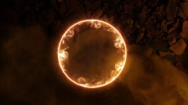 Fire geometric circle on a dark background. Easy to add lens flare effects for overlay designs or screen blending mode to make high-quality images. Mockup for your logo.