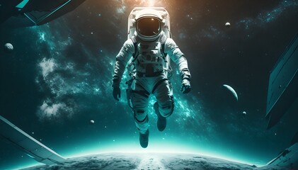 Fototapeta na wymiar astronaut floating in space full of stars