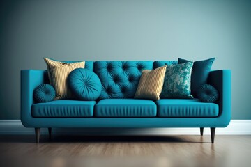 blue sofa Contemporary living room sofas have clipping paths. Generative AI