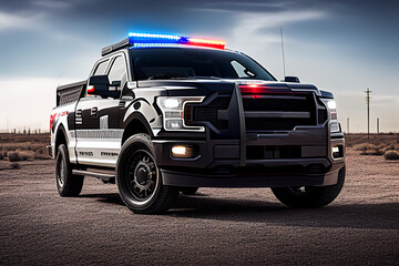 Police pick-up Truck Vehicle, Lightning electric. Police Responder OPP HSD. FBI pickup undercover police car NYPD, New York Special Transport Vehicle, Expedition SSV. Ai Generative illustration.