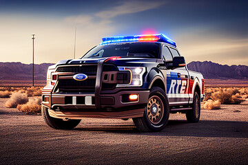 Police pick-up Truck Vehicle, Lightning electric. Police Responder OPP HSD. FBI pickup undercover police car NYPD, New York Special Transport Vehicle, Expedition SSV. Ai Generative illustration.