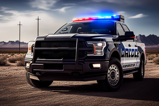 Police pick-up Truck Vehicle, Lightning electric. Police Responder OPP HSD. FBI pickup undercover police car NYPD, New York Special Transport Vehicle, Expedition SSV. Ai Generative illustration.