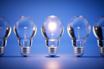the concept of idea generation. A light bulb turned on among the extinguished light bulbs. 3D render